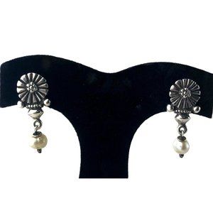 Ben-Amun Vintage .925 Antiqued Sterling & Pearl Pierced Earrings